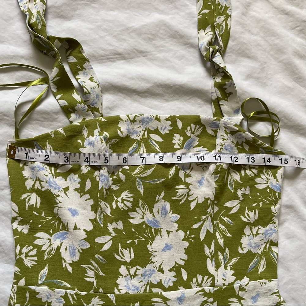 Monteau Women’s Dress Green White Floral Smocked Midi Spring Summer Easter Flowy - Picture 11 of 16